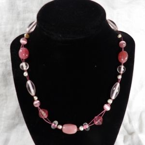 Lia Sophia pink tone glass beaded wire necklace